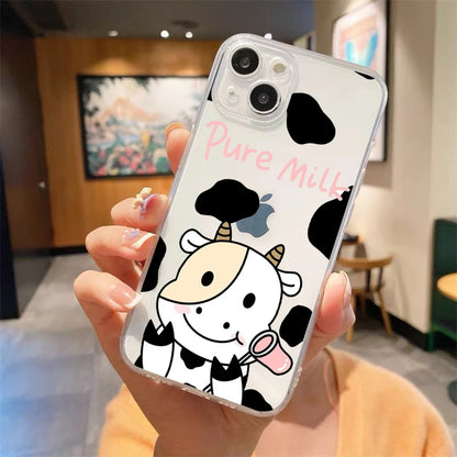 Cute Cow Print Fundas Luxury Transparent Phone Case For iPhone 15 14 13 12 11 Pro Max XS X XR 7 8 Plus Shockproof Cover Fundas