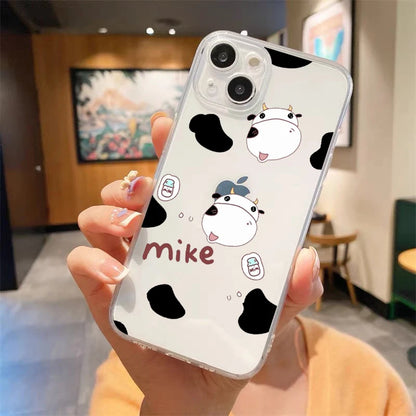 Cute Cow Print Fundas Luxury Transparent Phone Case For iPhone 15 14 13 12 11 Pro Max XS X XR 7 8 Plus Shockproof Cover Fundas